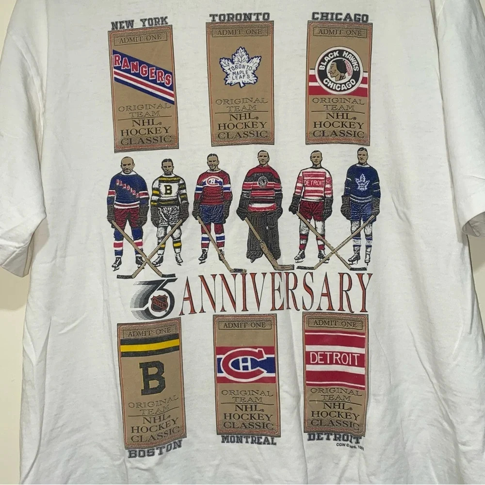 Vintage 1991 NHL 75th Anniversary Single Stitch Hockey NHL Graphic Shirt Size L - Picture 14 of 16